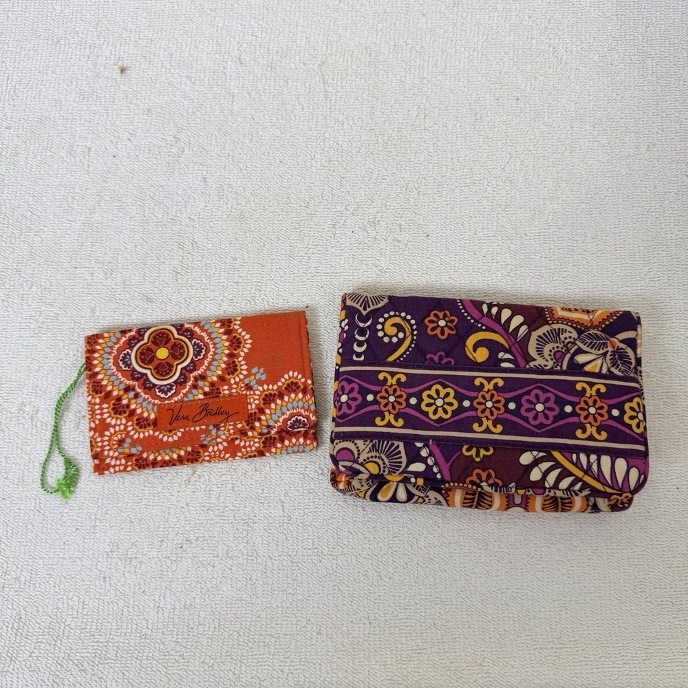 2 Vera Bradley Bi-fold Wallet with kiss coin pocket ID Holder Cloth Wallets
